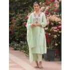Light Green Embroidered Cotton Mulmul Suit- Set of 3