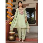 Light Green Embroidered Chanderi Silk Suit- Set of 3