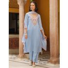 Powder Blue Embroidered Chanderi Silk Suit- Set of 3
