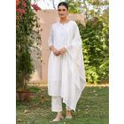 White Embroidered Cotton Mulmul Suit- Set of 3