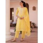 Yellow Embroidered Cotton Mulmul Suit- Set of 3