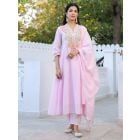 Light Pink Embroidered Cotton Mulmul Suit- Set of 3