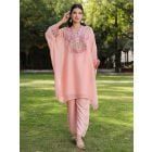 Peach Embroidered Organza Kaftan with Inner and Pants- Set of 2