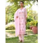 Light Pink Embroidered Cotton Mulmul Suit- Set of 3