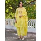 Yellow Embroidered Cotton Mulmul Suit- Set of 3