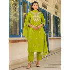 Lime Green Gota Patti Embroidered Cotton Suit- Set of 3