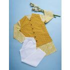 Yellow Printed Cotton Kurta with Jacket and White Pajama - Set of 3