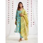 Yellow Green Printed Mulmul Dupatta