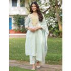 Pista Green Embroidered Cotton Suit- Set of 3