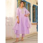 Lilac Gota Patti Embroidered Cotton Mulmul Suit- Set of 3