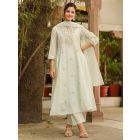 Light Green Gota Patti Embroidered Cotton Mulmul Suit- Set of 3