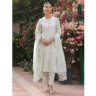 Pista Green Embroidered Cotton Suit- Set of 3