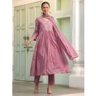Mauve Embroidered Cotton Mulmul Suit- Set of 3
