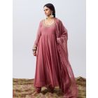 Pink Hand Embroidered Chanderi Mul Kurta with Churidaar- Set of 2