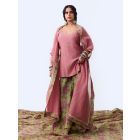 Pink Hand Embroidered Chanderi Mul Kurta with Sharara- Set of 2