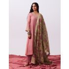 Pink Hand Embroidered Silk Kurta with Pants- Set of 2