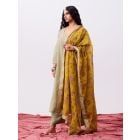 Mustard Yellow Hand Block Printed Chanderi Mul Dupatta