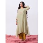 Sage Green Hand Embroidered Chanderi Mul Kurta with Pants- Set of 2