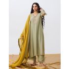 Sage Green Hand Embroidered Chanderi Mul Kurta