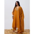 Orange Hand Embroidered Chanderi Mul Kurta with Pants- Set of 2