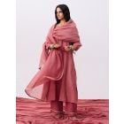 Pink Hand Embroidered Chanderi Mul Dupatta