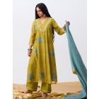 Aqua Blue Embroidered Chanderi Mul Dupatta