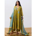 Green Hand Embroidered Cotton Silk Pants
