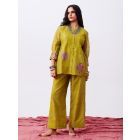 Green Hand Block Printed Chanderi Silk Co-ord Set- Set of 2