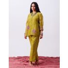 Green Hand Block Printed Chanderi Silk Top with Slip