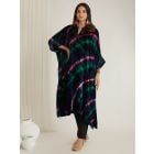 Navy Blue Tie and Dye Velvet Hand Embroidered Kaftan Kurta