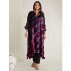 Wine Grey Tie and Dye Velvet Hand Embroidered Kaftan Kurta