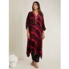 Brown Pink Tie and Dye Velvet Hand Embroidered Kaftan Kurta