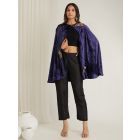 Navy Blue Hand Embroidered Velvet Cape