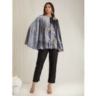 Grey Hand Embroidered Velvet Cape