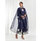 Blue Mukaish Work Chanderi Kurta with Gota Work Cotton Palazzo- Set of 2