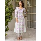 Purple Printed Cotton Kurta with Afghani Pants- Set of 2