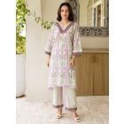 Purple Printed Cotton Kurta with Pants- Set of 2
