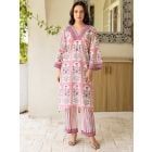 Light Pink Printed Cotton Kurta with Pants- Set of 2