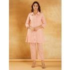 Peach Embroidered Cotton Co-ord Set- Set of 2