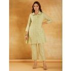 Green Embroidered Cotton Co-ord Set- Set of 2