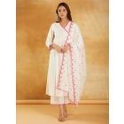 White Embroidered Cotton Suit- Set of 3
