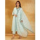 Blue Embroidered Cotton Suit- Set of 3