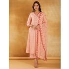 Peach Embroidered Cotton Suit- Set of 3