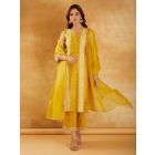 Yellow Bandhani Printed Chanderi Suit- Set of 3