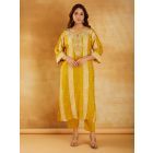 Yellow Bandhani Printed Chanderi Dori Embroidered Kurta with Pants- Set of 2