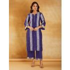 Blue Bandhani Printed Chanderi Kurta with Pants- Set of 2