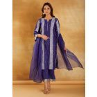 Blue Bandhani Printed Chanderi Suit- Set of 3
