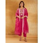 Pink Bandhani Printed Chanderi Dori Embroidered Suit- Set of 3