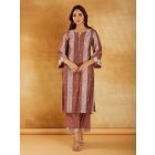 Brown Bandhani Printed Chanderi Kurta with Pants- Set of 2