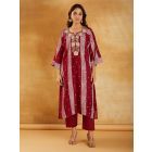 Red Bandhani Printed Chanderi Dori Embroidered Kurta with Pants- Set of 2